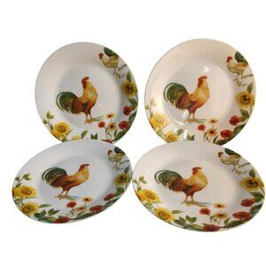 Pfaltzgraff Garden Rooster Salad Plates Set of 4  Sunflowers Poppies 7.5 inch, C